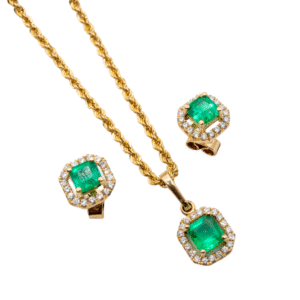 18k gold HN Fashion Set with emeralds and diamonds