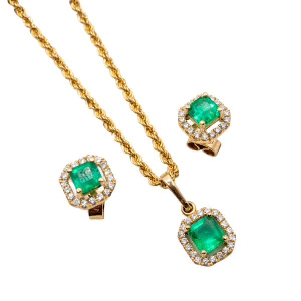 18k gold HN Fashion Set with emeralds and diamonds