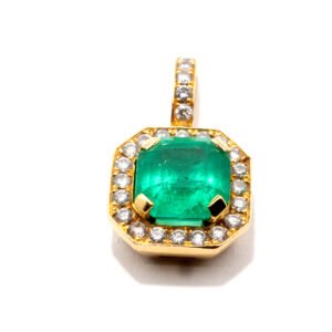 Luxury 18k gold HN Fashion Pendant with 0.87ct emerald and 0.30ct diamonds