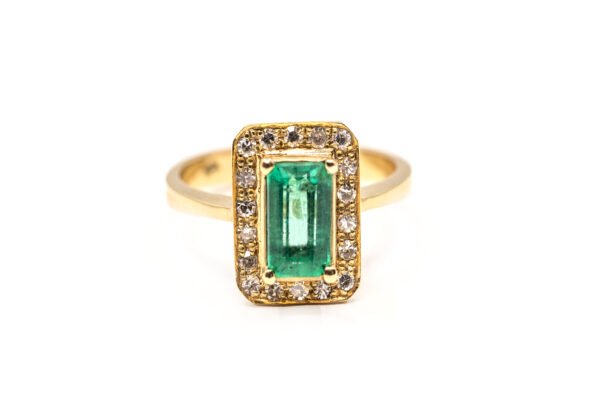 8k gold emerald halo ring with diamond accents - HN Elegant Collection