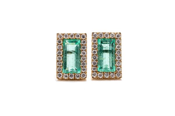 Luxury HN Queen 18k gold earrings with 3.68ct emerald and 0.84ct diamonds