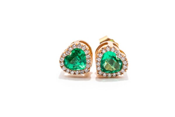 "Luxury HN Love 18k gold earrings with 1.60ct emerald and 0.36ct diamonds"