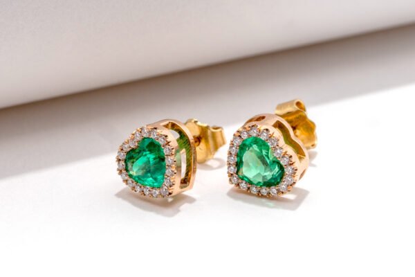 Luxury HN Love 18k gold earrings with 1.60ct emerald and 0.36ct diamonds