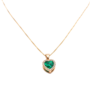 Romantic 18k gold HN Love Pendant with 0.80ct emerald and diamond halo