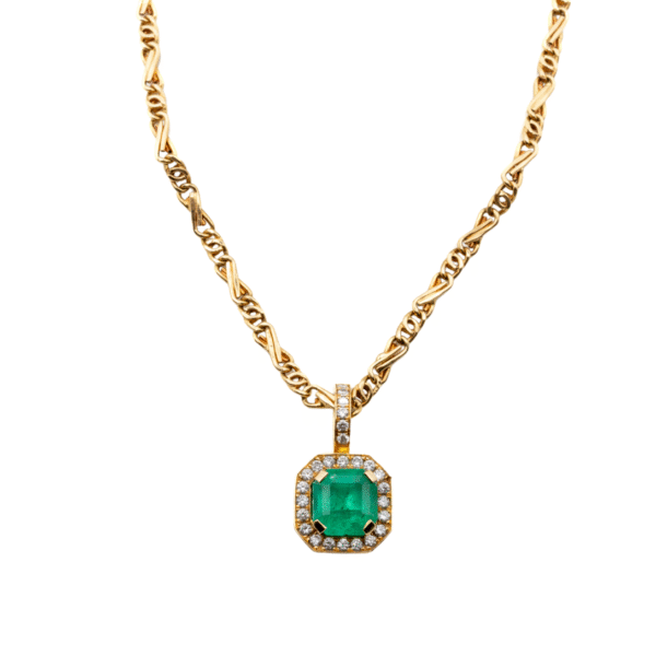 Luxury 18k gold HN Cleopatra Pendant with 3.80ct emerald and 1.05ct diamonds