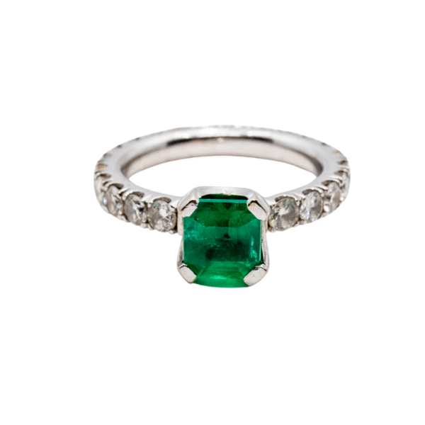 Luxury HN Diamond Ring: 18k white gold with 1.20ct emerald and 2.20ct diamonds