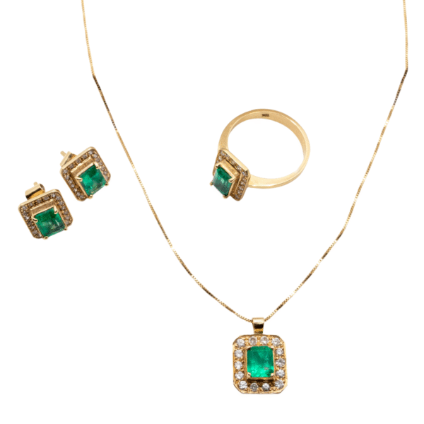 Complete 18k gold HN Elegant Set with emeralds and diamonds