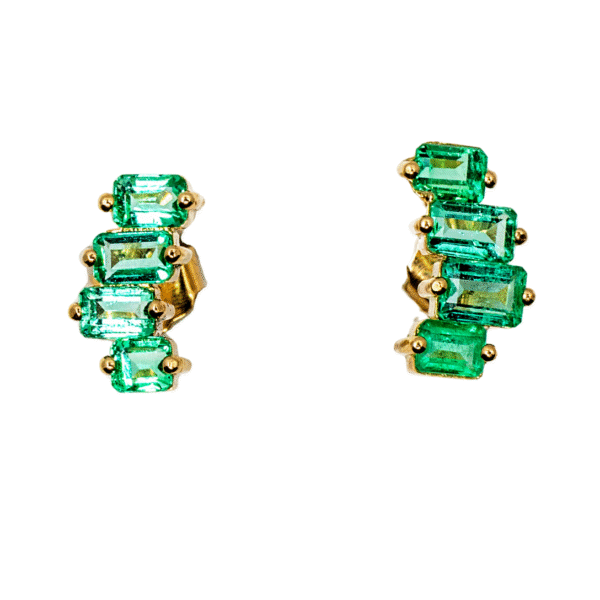 "Modern 18k gold HN Baguette Earrings with 3.30ct emeralds